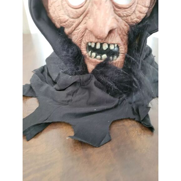 Halloween Vintage Old Man Wrinkled Face Rubber Mask w/Black Hood Cloak Costume - Picture 5 of 10